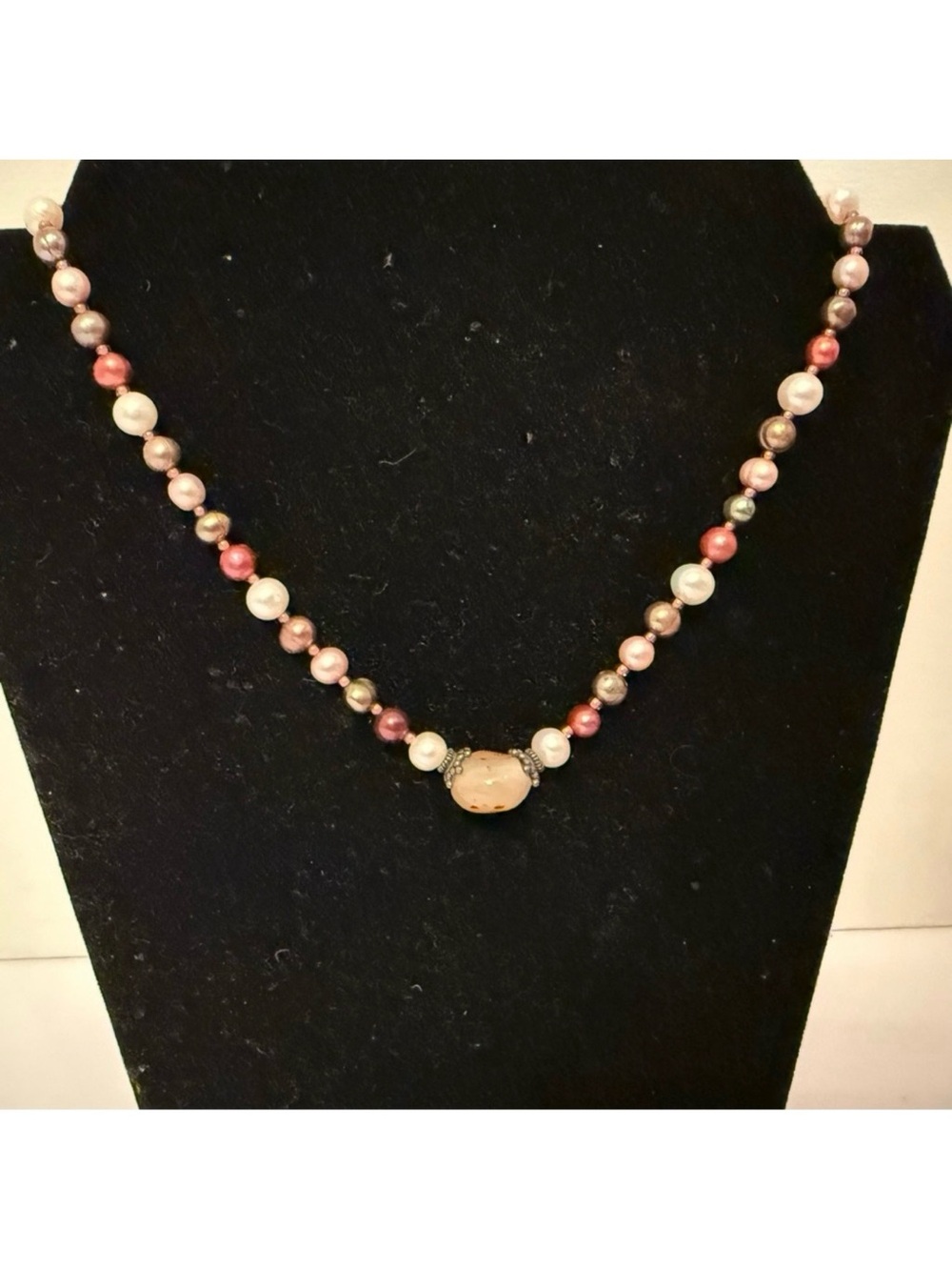 NECKLACE CHOKER MULTI COLOR BAROQUE PEARLS QUARTZ 925 STERLING SILVER 15”